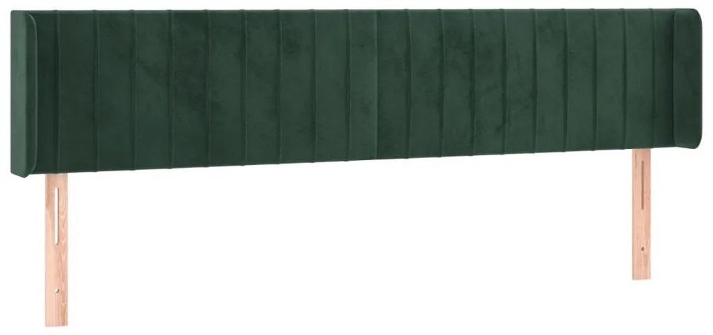 Cabeceira cama c/ luzes LED veludo 203x16x78/88 cm verde-escuro