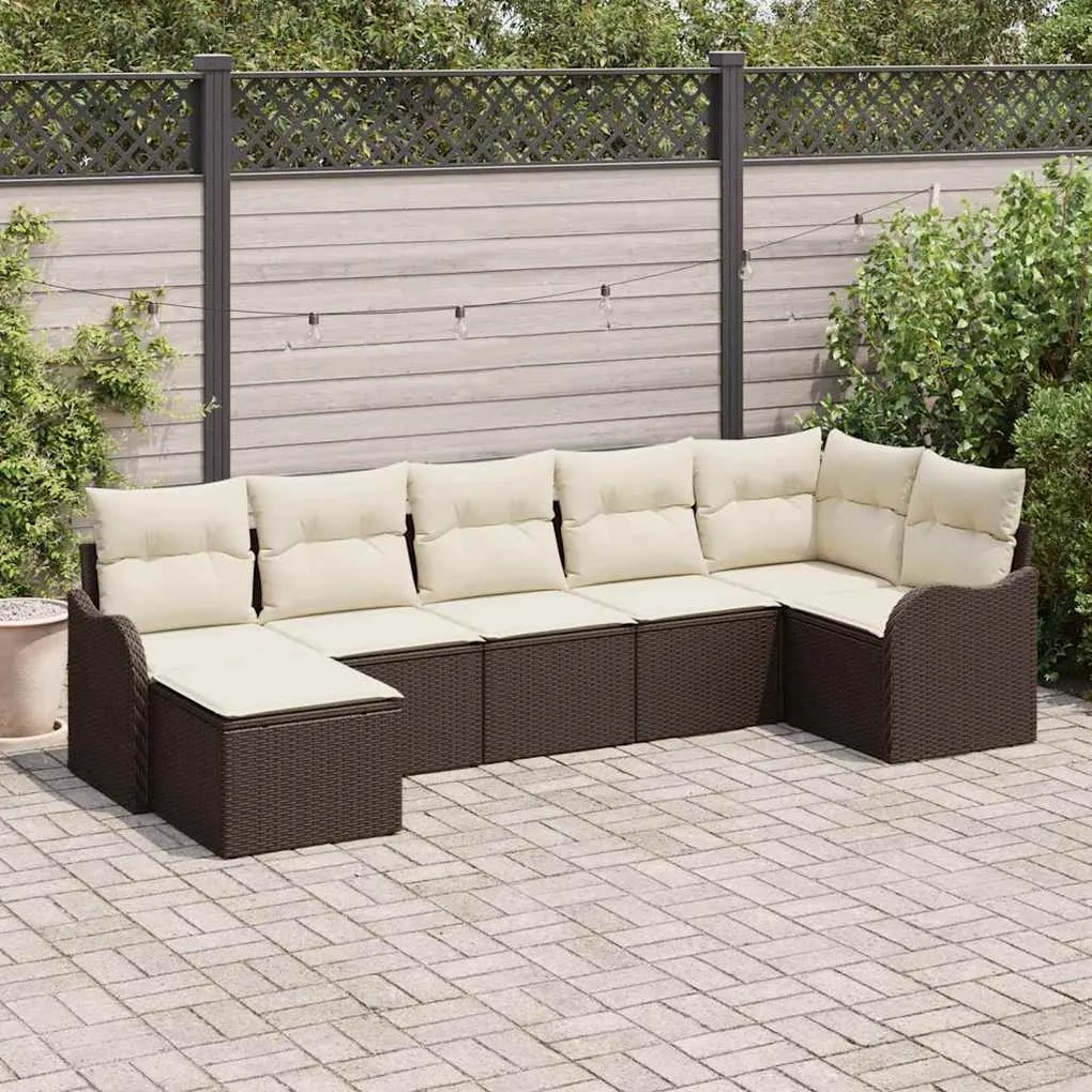 Conjunto de Sofás de Jardim vidaXL com Almofadas Castanho Poliéster Ra