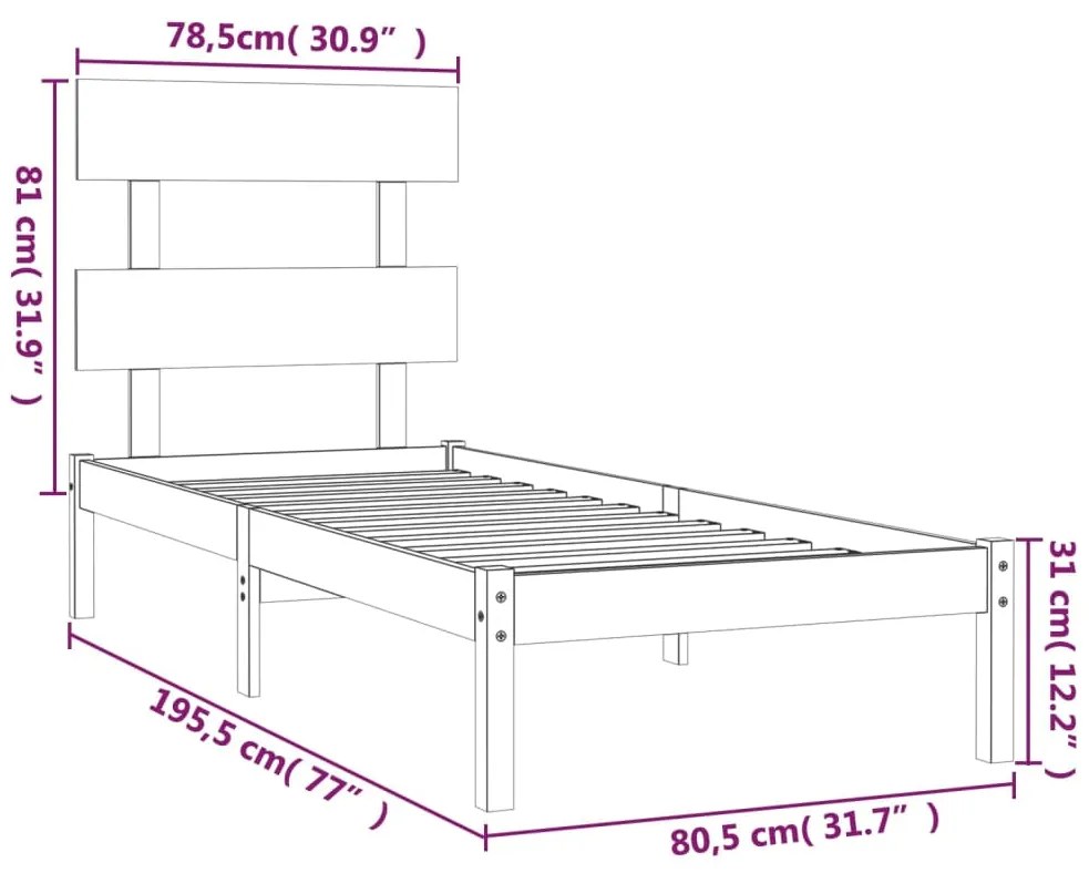 Estrutura cama pequena solteiro 75x190 cm madeira maciça