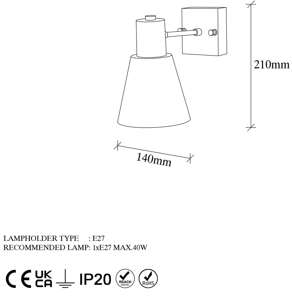 Candeeiro de Parede Funnel – Dourado – 14 x 24 x 21 cm