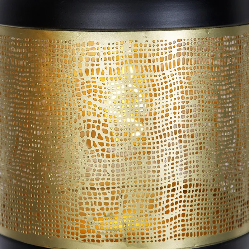 Candeeiro de suspensão vintage preto com latão oblongo 3-luzes - Kayleigh