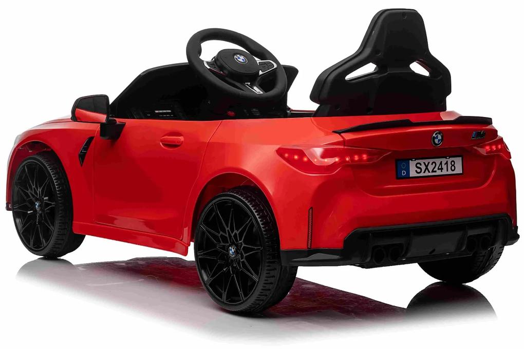 Carro elétrico para crianças BMW M4, controle remoto 2,4 GHz, entrada USB / Aux, suspensão, bateria 12V, luzes LED, motor 2 X, licença ORIGINAL Vermel