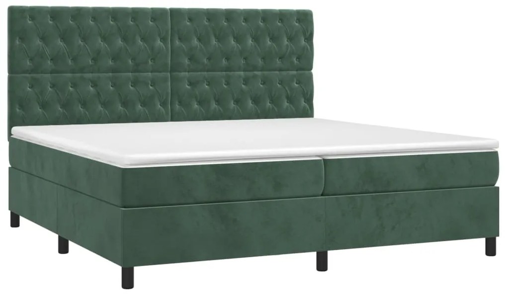 Cama com molas/colchão 200x200 cm veludo verde-escuro