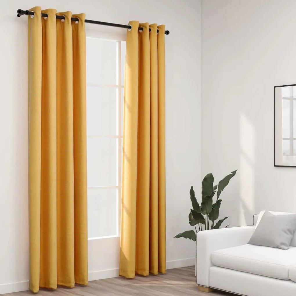 vidaXL Cortinas opacas aspeto linho c/ ilhós 2 pcs 140x245 cm amarelo