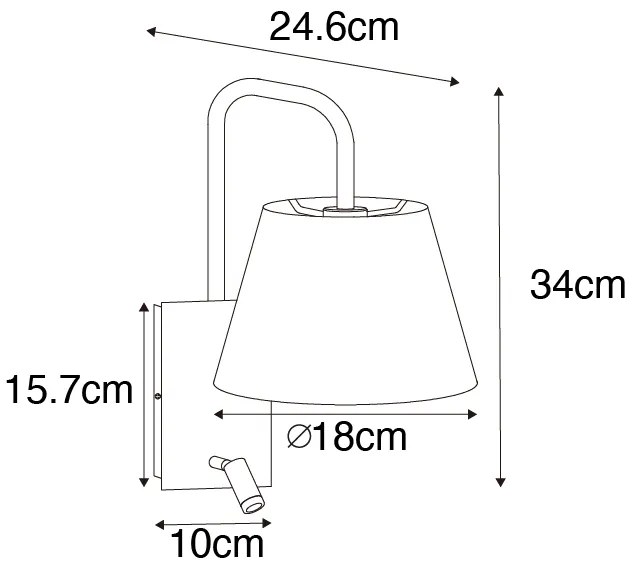 LED Candeeiro de parede moderno preto e dourado com luz de leitura - Renier Moderno