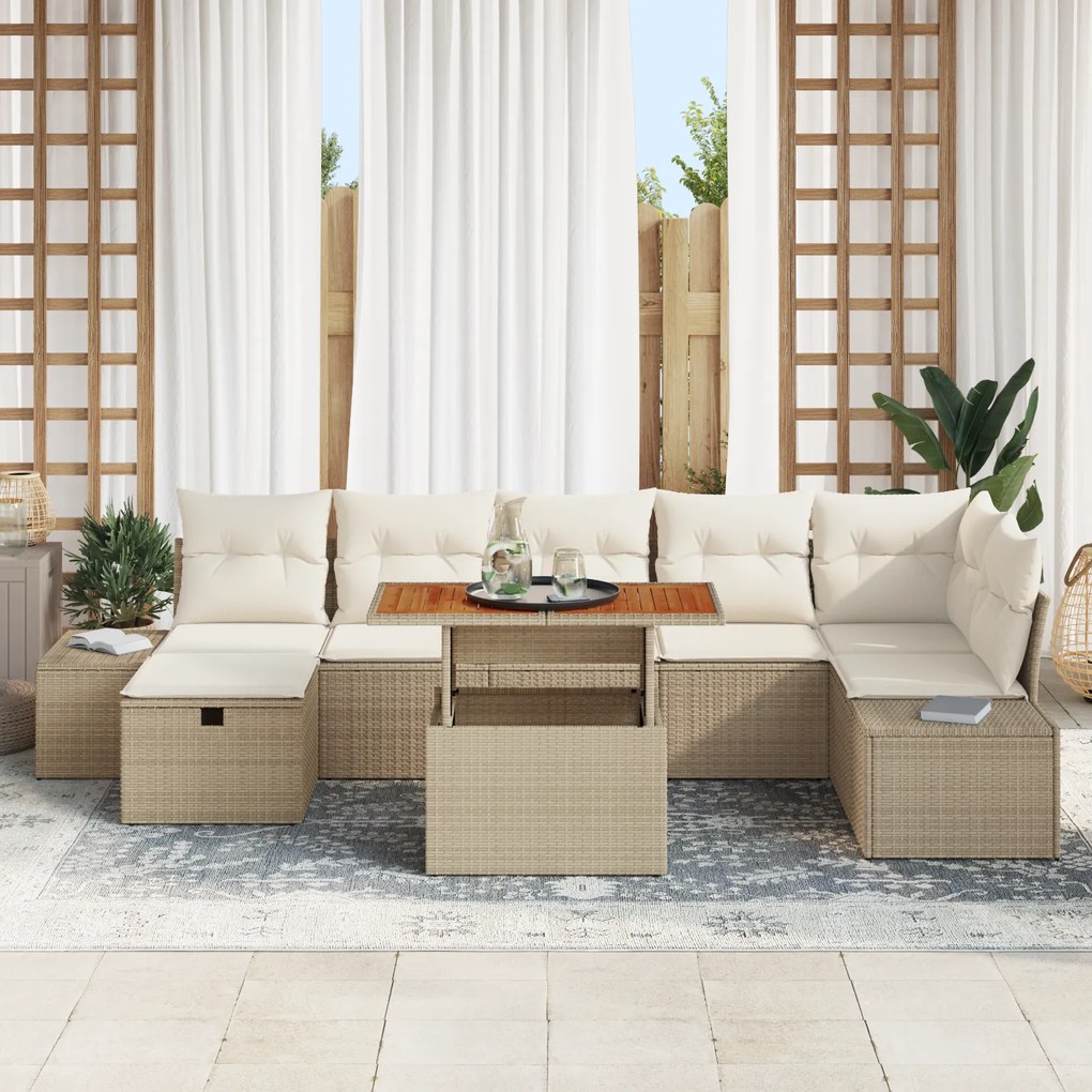 Conjunto de Sofá de Jardim com 8 Peças e Almofadas Bege Rattan Sintéti