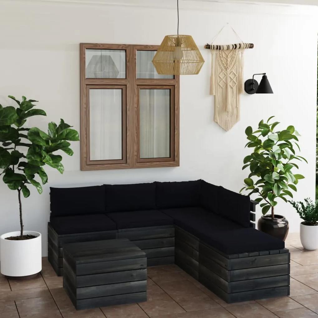 6 pcs conjunto lounge de paletes p/ jardim com almofadões pinho