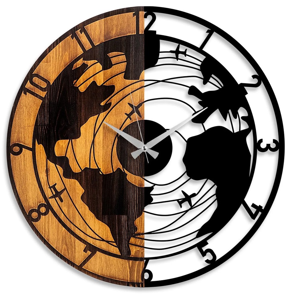 Relógio de Parede Decorativo Mas-041 – Nogueira e Preto – 56 x 3 x 56
