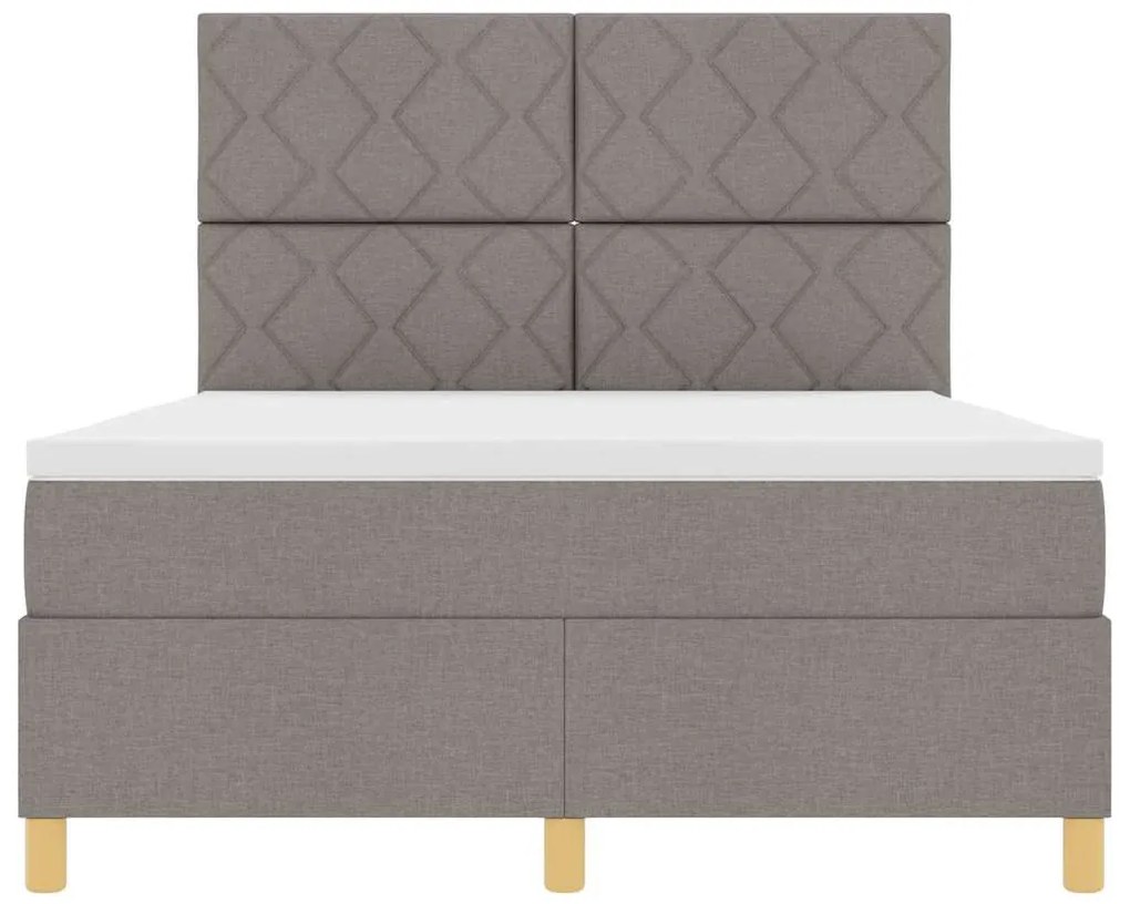Cama Box Spring com Colchão &amp; LED Taupe 140x190 cm Tecido