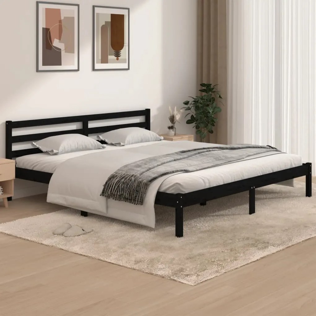 vidaXL Estrutura de cama super king 180x200 cm pinho maciço preto