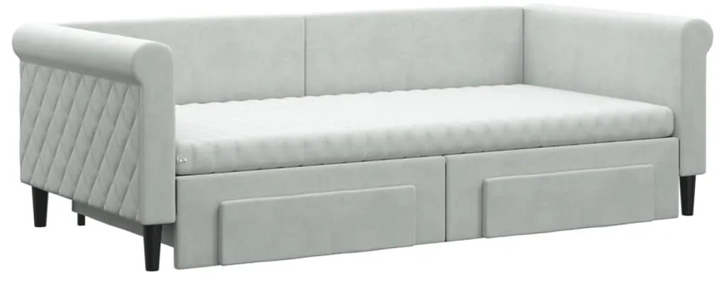 Sofá-cama c/ gavetão e gavetas 90x190 cm veludo cinzento-claro