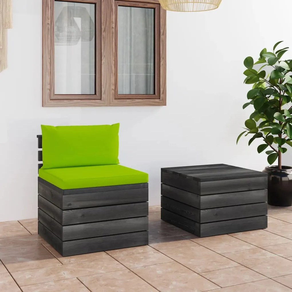 vidaXL 2 pcs conjunto lounge de paletes com almofadões pinho maciço