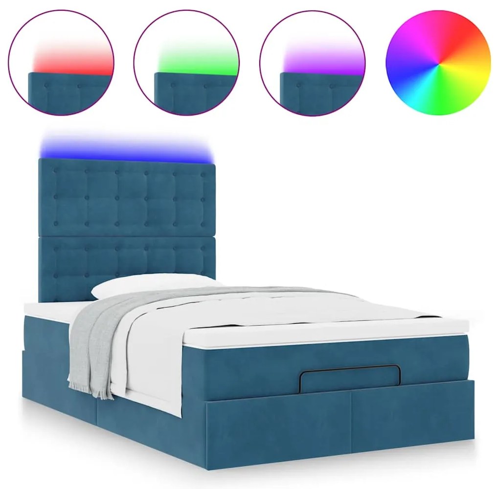 Estrutura de cama otomana com colchões azul escuro Veludo