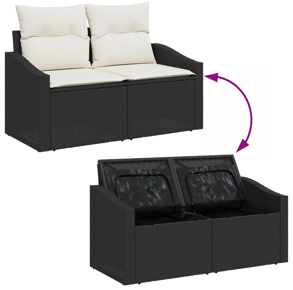 Conjunto de Sofá de Jardim de 7 Peças com Almofadas Preto Polirattan A