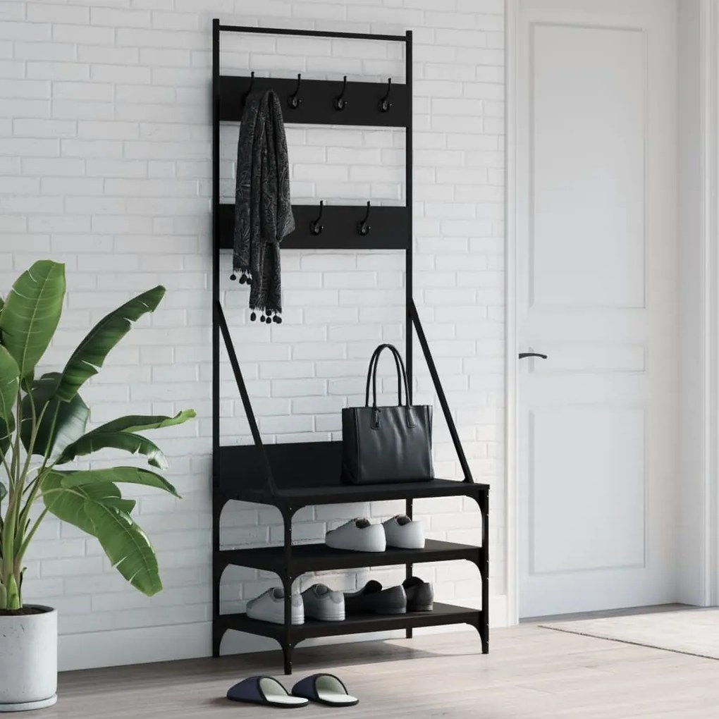 vidaXL Bengaleiro c/ arrumação de calçado 70x40x184 cm preto