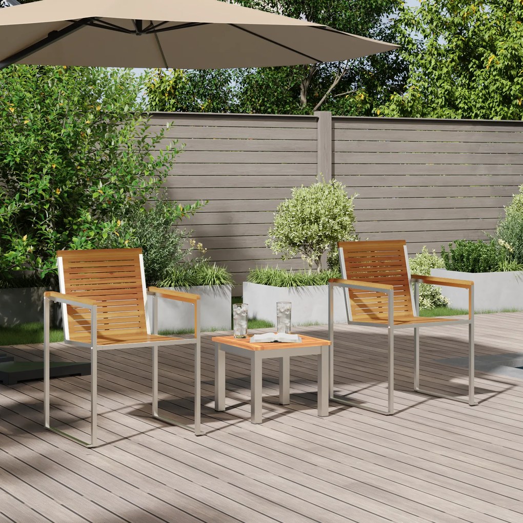 Cama de Sol com Cadeiras de Jardim 3 peças Madeira Sólida Acácia