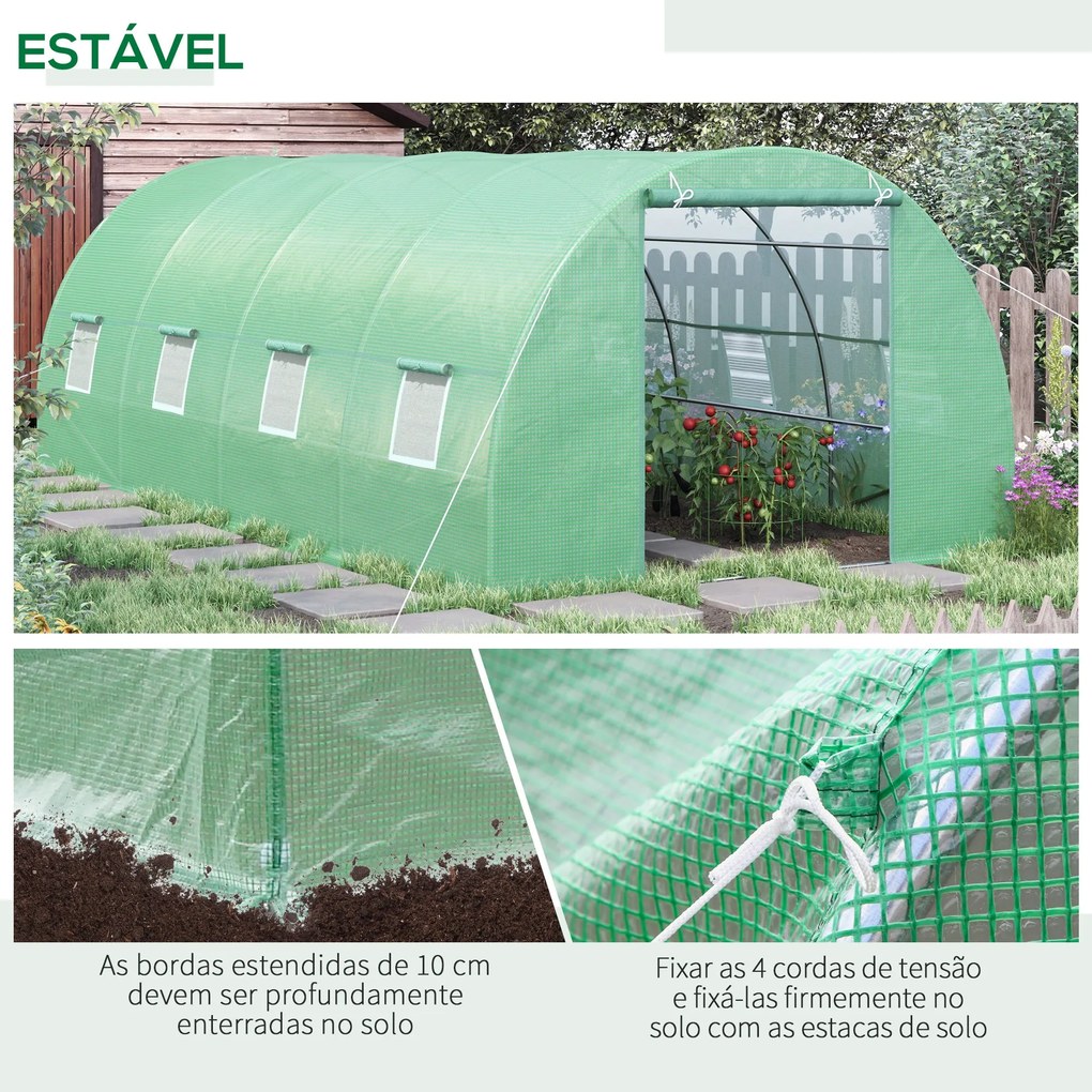 Estufa Tipo Túnel 600x300x200cm com Porta Enrolável 8 Janelas Cobertur