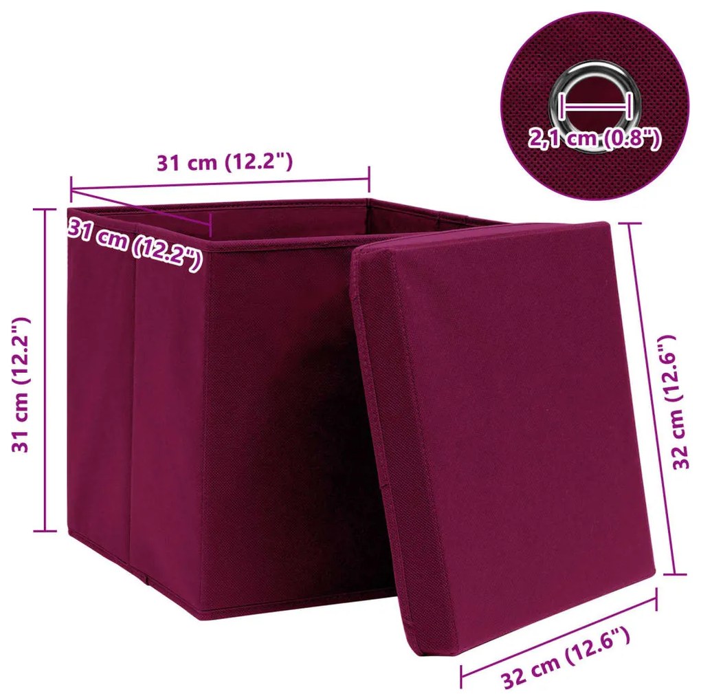 Caixas arrumação c/ tampas 10pcs tecido vermelho escuro
