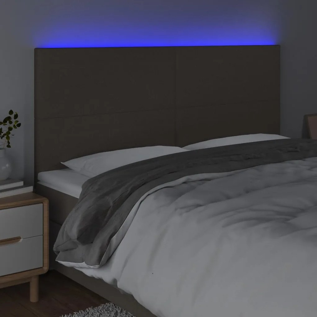 Cabeceira cama c/ LED tecido 200x5x118/128 cm cinza-acastanhado