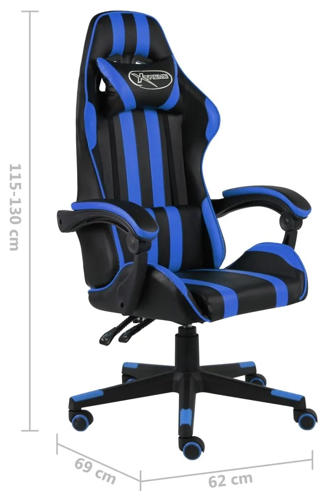 Cadeira estilo corrida couro artificial preto e azul