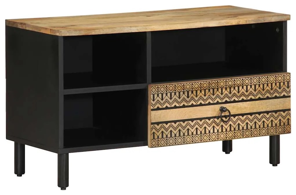 vidaXL Móvel de TV 80x33,5x46 cm madeira mangueira áspera maciça preto