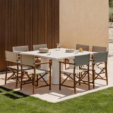 Conjunto De Mesa Quadrada 150x150 Cm Em Cimento Lisboa E 8 Cadeiras Dobráveis Olivia Garden Director Beige Semoline - Sklum