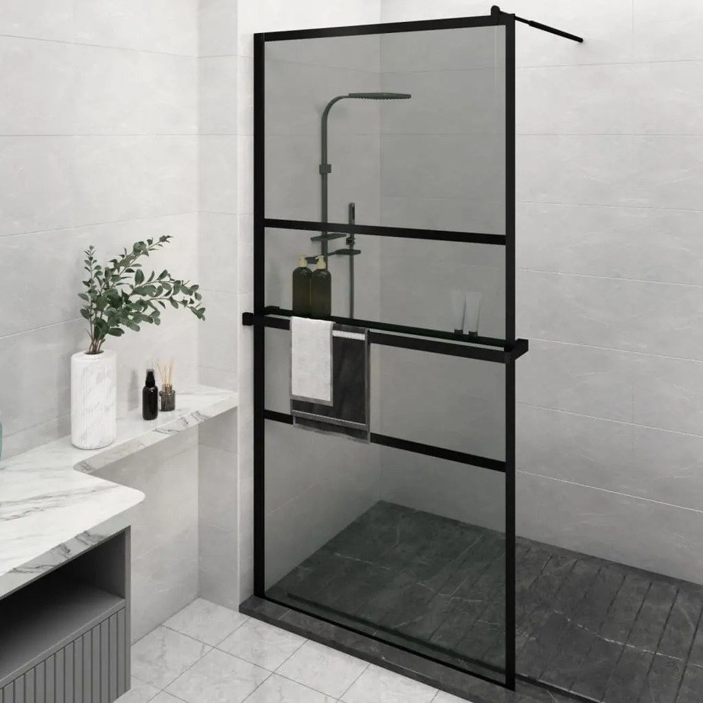 vidaXL Divisória chuveiro+prateleira 115x195 vidro ESG/alumínio preto