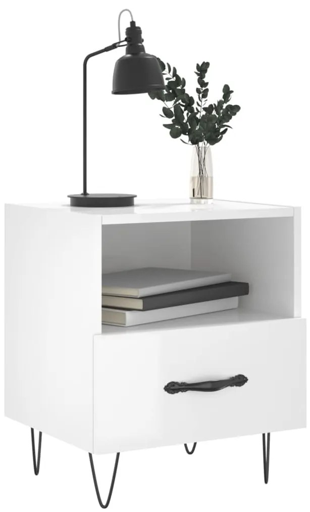 Mesa de cabeceira derivados de madeira branco brilhante