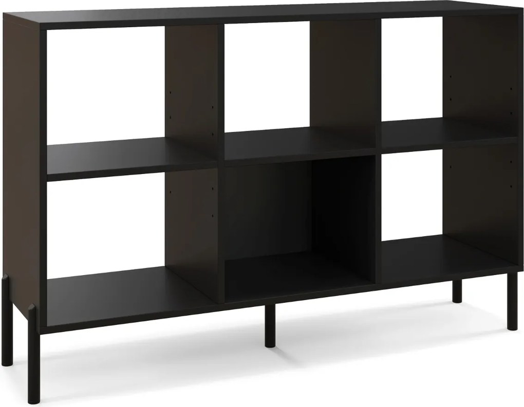 Estante com 6 cubos de madeira de 2 níveis 120 x 35 x 79,5 cm com pés de metal ajustáveis em 5 posições Preto