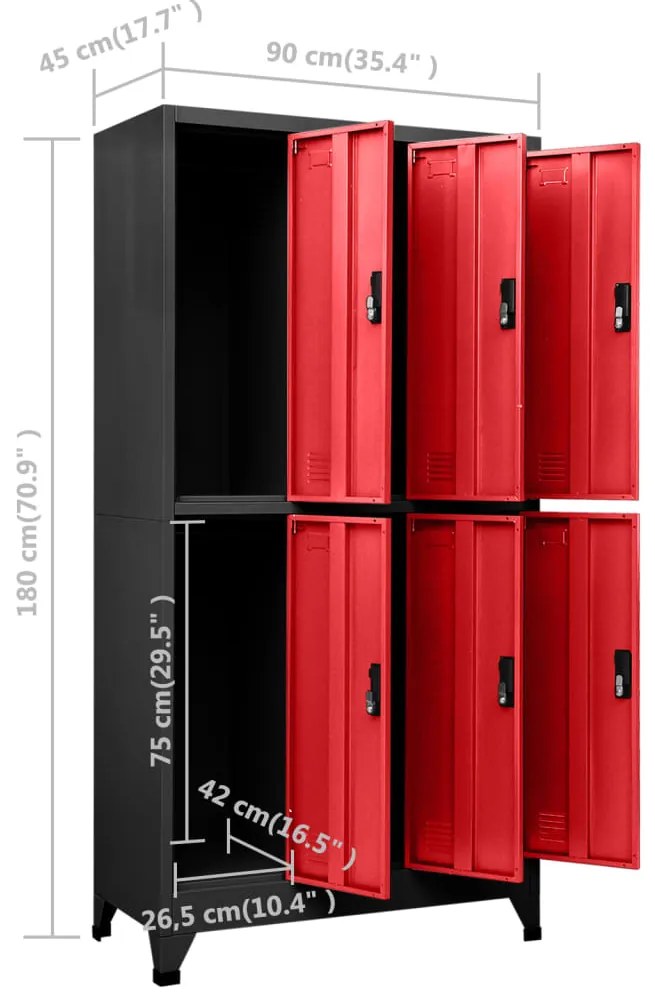 Cacifo aço 90x45x180 cm antracite e vermelho