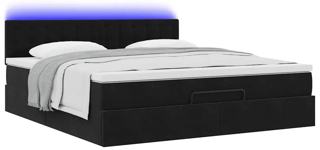 Estrutura de cama otomana com colchão 180x200 cm veludo preto