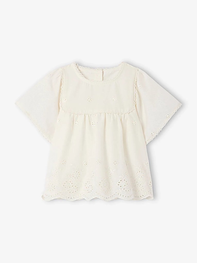 Blusa em bordado inglês para bebé   cru