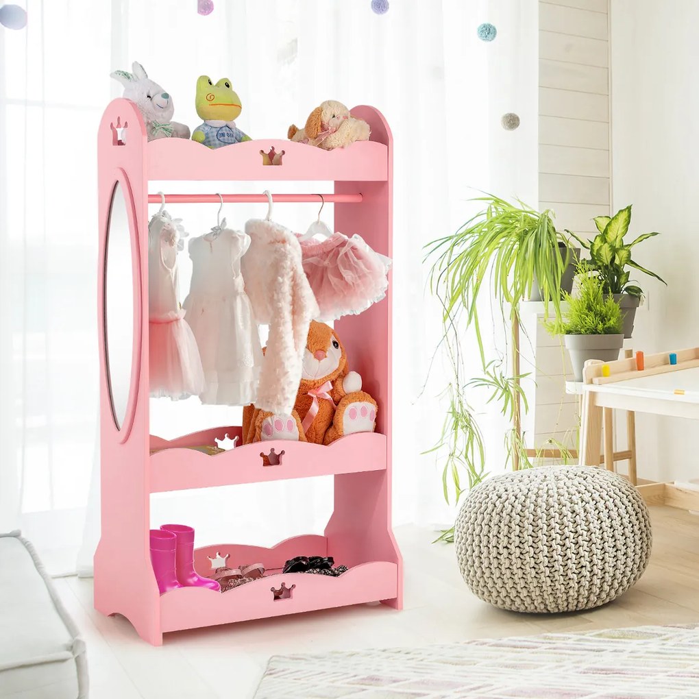 Roupeiro infantil com espelho para quarto de criança 62 x 34 x 116 cm Rosa