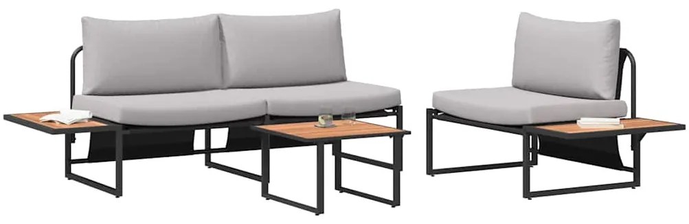 Conjunto de Sofá de Jardim VidaXL com Almofadas Cinza Claro em 3 Peças