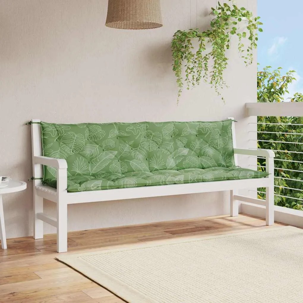 Almofadões banco jardim 2 pcs 200x50x7 cm tecido padrão folhas