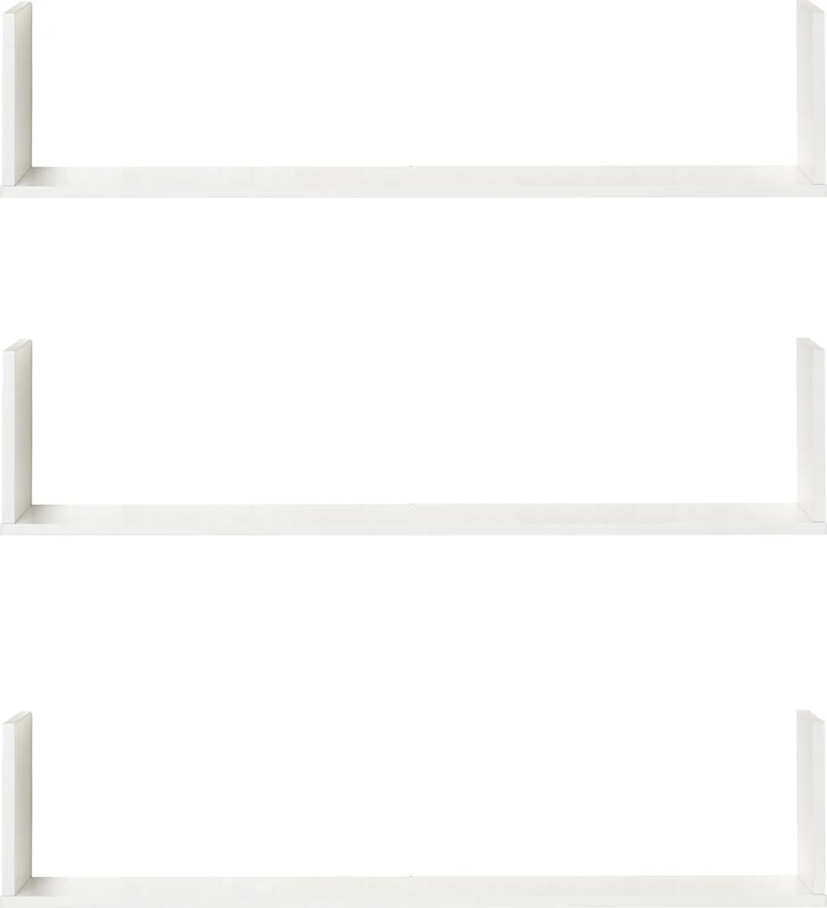 Conjunto de 3 prateleiras de parede suspensas - 80 x 18 x 18 cm - kit completo de fixação incluído - MDF com acabamento em madeira branca