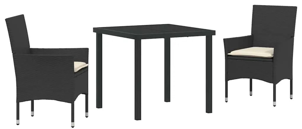 Conjunto de Jantar para Jardim 3 Peças com Almofadas Preto em Rattan d
