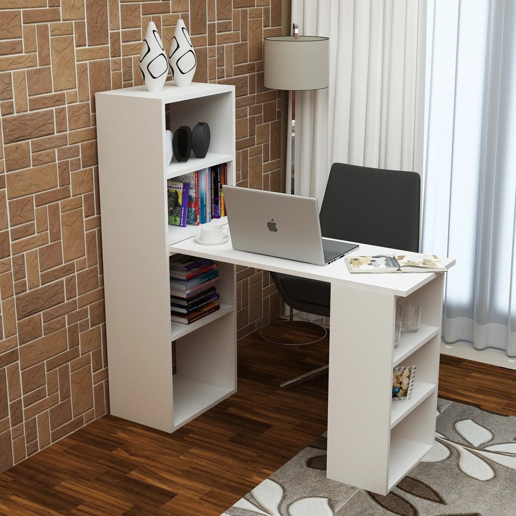 Secretária Last – Branco – Mesa: 90x70x40 cm, Armário: 40x123x30 cm