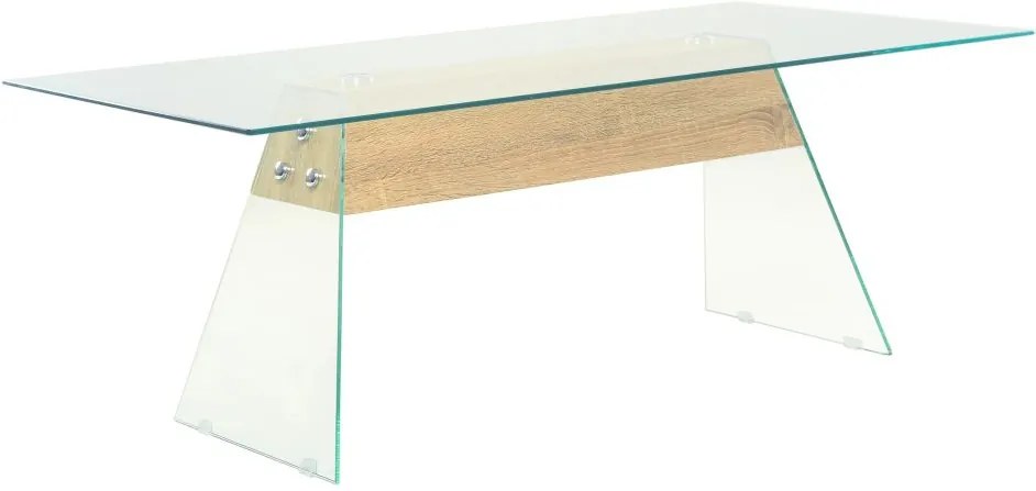 Mesa de centro em vidro e MDF 110x55x40 cm cor de carvalho