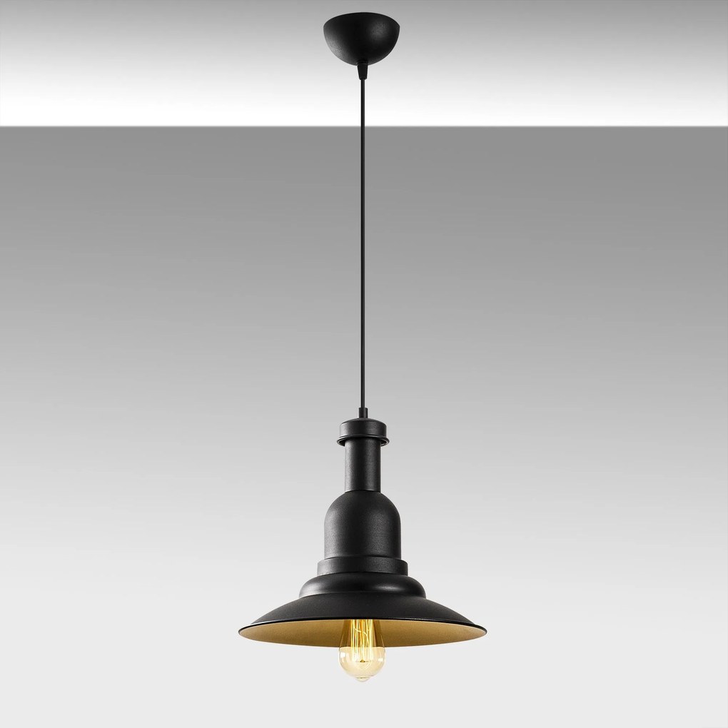 Candeeiro de Teto Saglam – Preto e Dourado – 33 cm de Diâmetro x 126 c