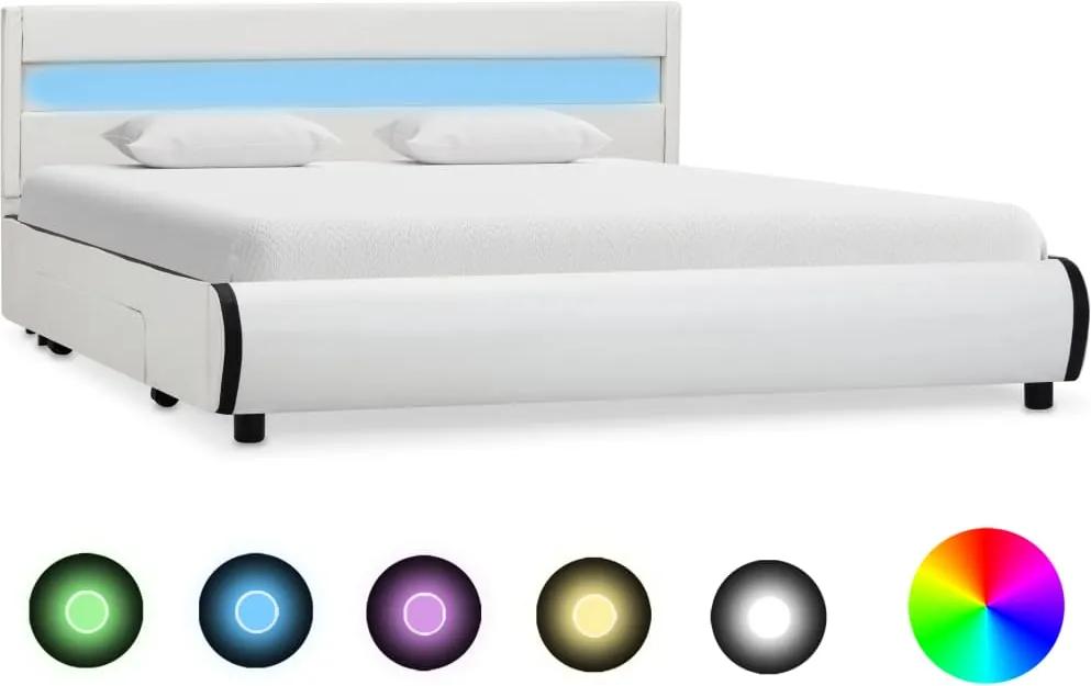 Estrutura de cama com LEDs 140x200 cm couro artificial branco