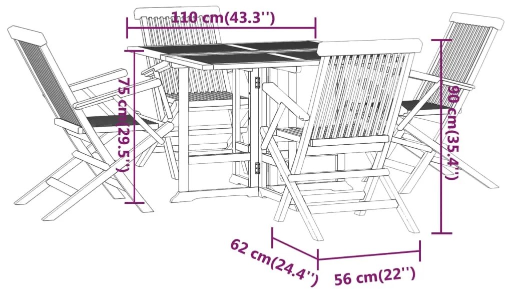 5 pcs conjunto jantar dobrável p/ exterior madeira teca maciça