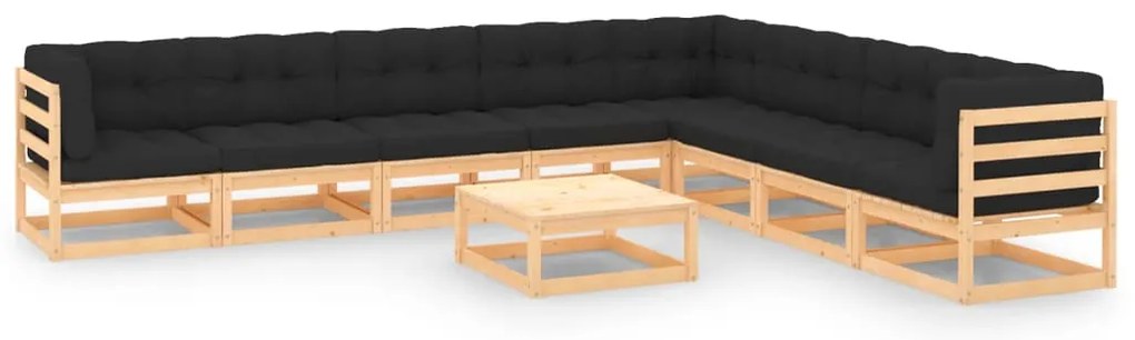 9 pcs conjunto lounge de jardim c/ almofadões pinho maciço