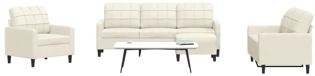 4 pcs conjunto de sofás com almofadões veludo cor creme