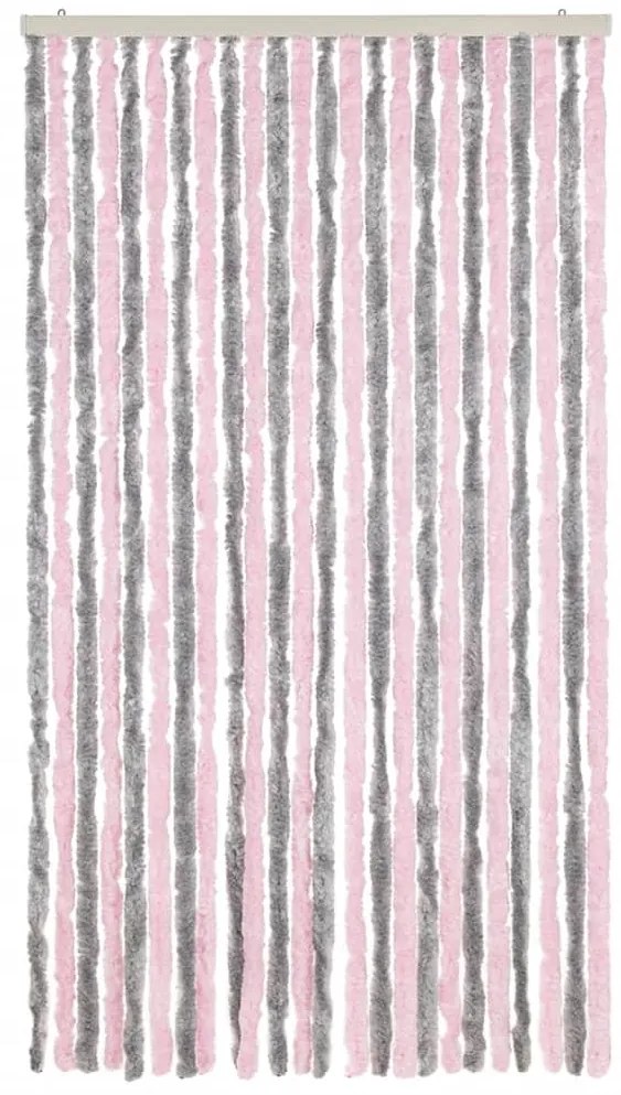Cortina anti-insetos 100x220 cm chenille cinza-prateado e rosa