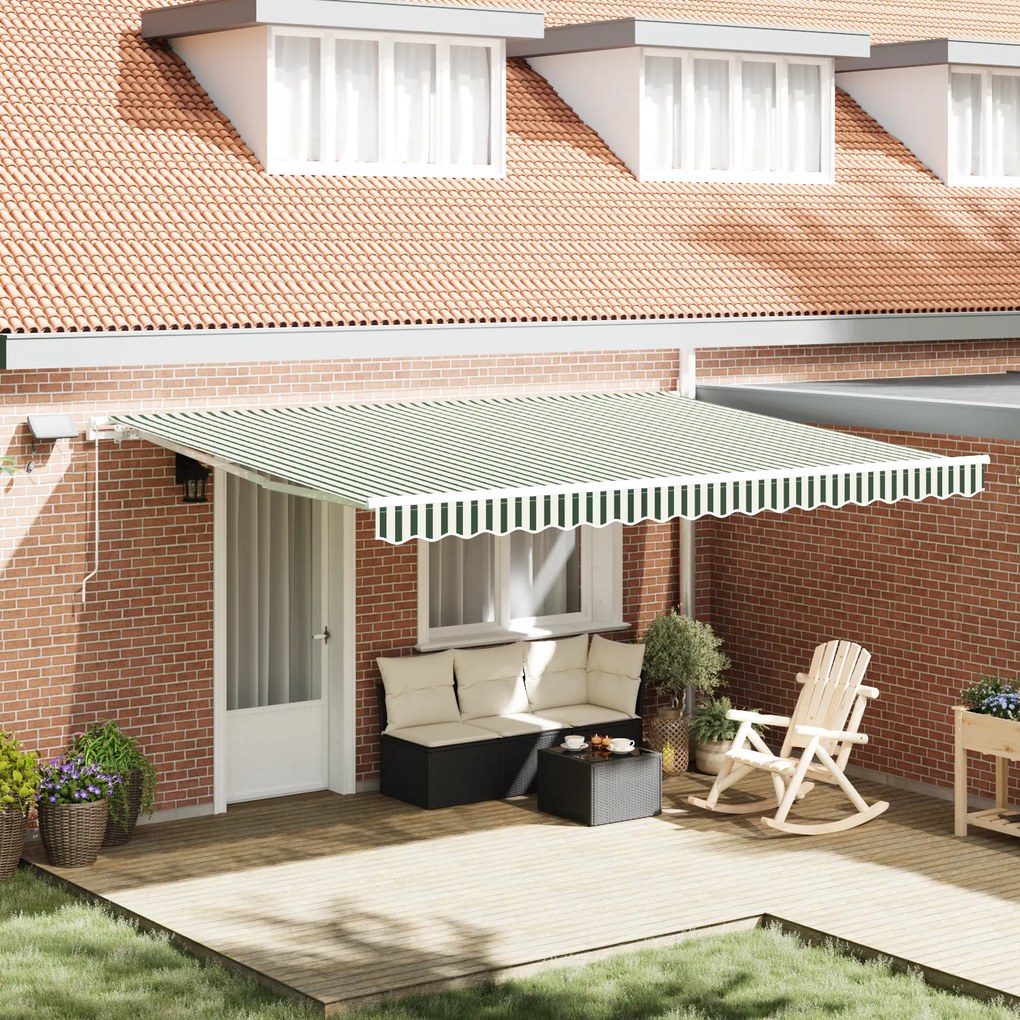 Toldo Retrátil Manual vidaXL com LED Verde e Branco 450x300 cm