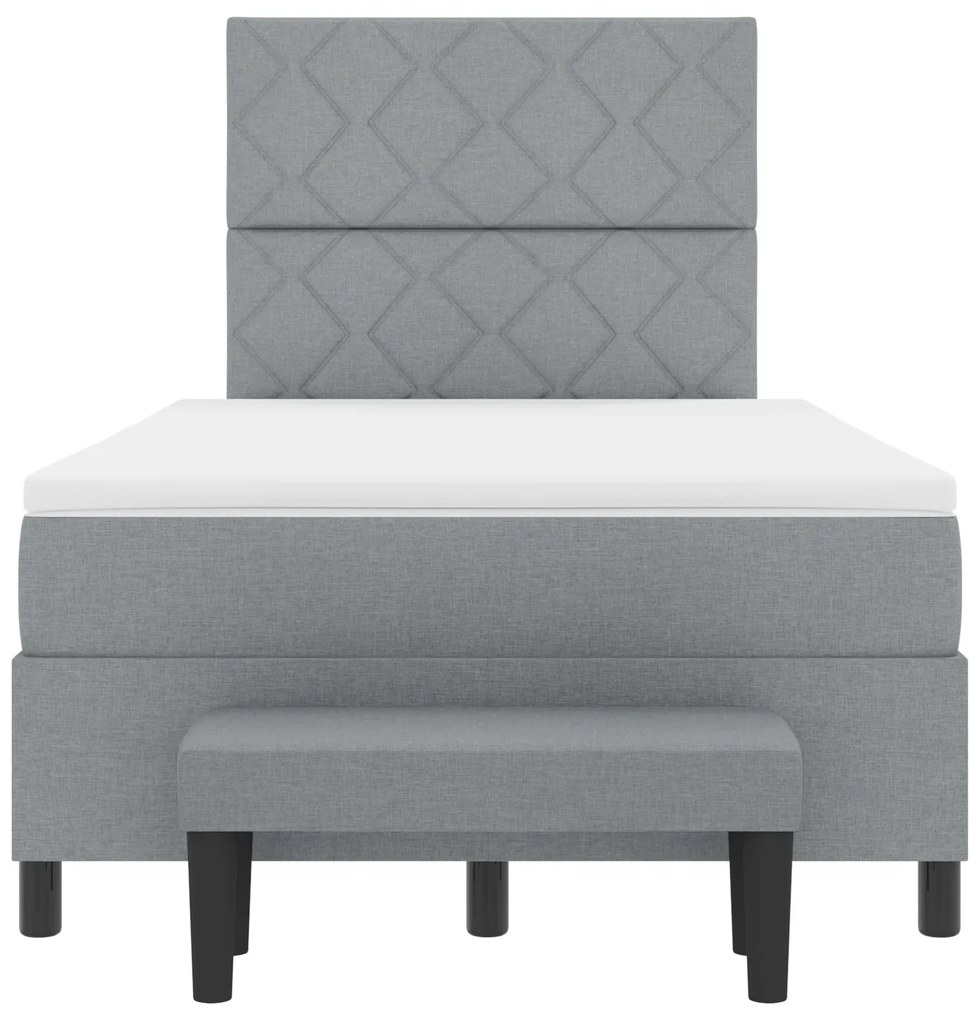 Cama Box Spring com Colchão &amp; Banco Cinza Claro 120x200 cm Tecido