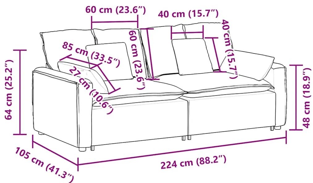 Sofá modular com almofadas verde cinzento