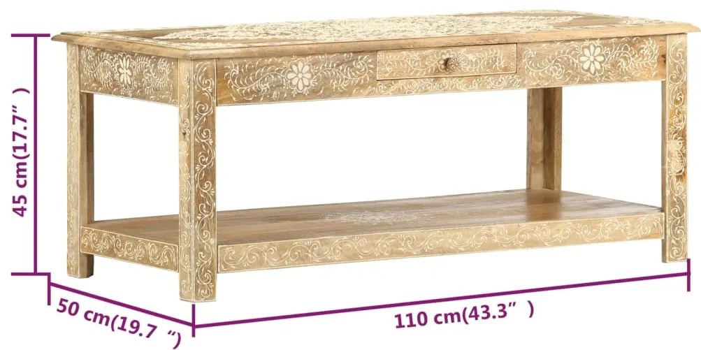 Mesa de centro 110x50x45 cm mangueira maciça pintada à mão
