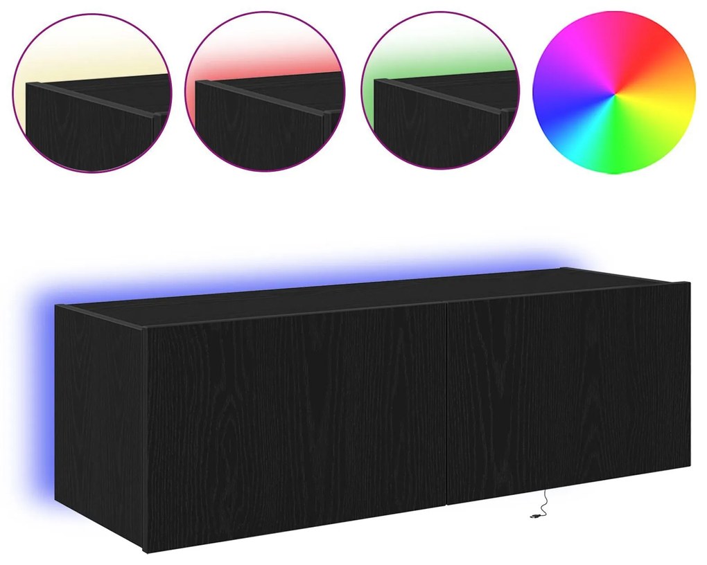 Armário de TV vidaXL com Luzes LED Carvalho Preto 100x35x31 cm